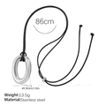 Minimalist stainless steel oval pendant necklace on black wax cord with measurements - Hollow Oval Style (MYL25S) / Silver
