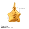 Gold stainless steel star pendant with a smile face engraving, 16mm DIY jewelry charm - Smiling Star Style (PJ1239G)