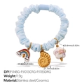 Pulsera coletero azul claro con dijes de arcoíris y conchas de acero inoxidable - Estilo de Flor de Cerámica Nautilus Arcoíris (FQ01LB-PJ148G-PJ1013CRG-PJ783DRG)
