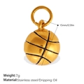 Golden basketball charm pendant made of stainless steel with black drip oil texture, 15mm size - Basketball Style (PJ1241G)