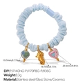 Light blue sea horse hair scrunchie with ceramic bead and heart glass charms - Green Ceramic Ball Seahorse Glass Heart Style (FQ01LB-PJ714GNG-PJ1170PBG-PJ936G)