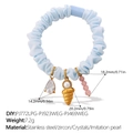 Blue ruffled scrunchie with sea-themed golden shell pendants and zircon charms - Teardrop Rhinestone Conch Pearl Crystal Style (FQ01LB-PJ772LPG-PJ923WEG-PJ469WEG)
