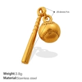 Golden baseball and bat pendant in stainless steel, 25.6mm length and 3.8g weight - Baseball and Bat Style (PJ1246G)