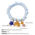 Blue ocean theme hair scrunchie with octopus and natural stone pendants on white backdrop - Smiley Star Octopus Natural Stone Style (FQ01LB-PJ1009NBG-PJ226G-PJ664CRG)
