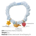 Light blue scrunchie with cute starfish, whale, and pink stone charms for hair styling - Yellow Star Whale Pink Heart Stone Style (FQ01LB-PJ1032YWG-PJ931G-PJ402PKG)