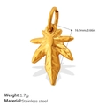 Golden stainless steel five-leaf pendant with realistic veins and ring attachment - Leaf Style (PJ1249G)