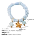 Light blue sea theme scrunchie with stainless steel starfish and ceramic shells - Gold Starfish Light Blue Ceramic Shell Style (FQ01LB-PJ1033LBG-PJ942G-PJ682LBG)
