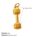 Polished gold dumbbell pendant made of durable stainless steel with measurement details - Long Bar Dumbbell Style (PJ1254G)