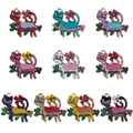 Lot de 10 pendentifs chat en émail coloré avec motifs floraux et crochets dorés pour bijoux - Couleurs Mixtes (SN1582)