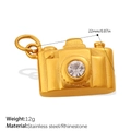 Ciondolo fotocamera dorato stile hip hop con strass e finitura in acciaio inox - Forma di Fotocamera Oro con Strass (PJ1224G)