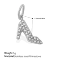 Ciondolo a forma di scarpa con tacco in acciaio inox argento e strass scintillanti - Tacco Alto Argento con Strass (PJ1358WES)