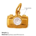 Ciondolo a forma di fotocamera hip hop in acciaio inossidabile dorato con strass - Forma di Fotocamera Oro con Strass (PJ1230WEG)