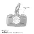 Ciondolo a forma di fotocamera in acciaio inox argento con strass bianco per gioielli - Forma di Fotocamera Argento con Strass (PJ1230WES)