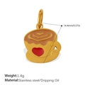 Golden coffee cup pendant with red heart and brown latte art detail for jewelry making - Coffee Cup Style (PJ1474CRG)