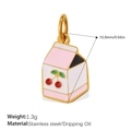 Pink stainless steel milk carton pendant with cherry motif and enamel dripping oil finish - Milk Box Style (PJ1475CRG)