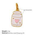 Roestvrijstalen crèmewitte fles hanger met roze hart en gouden accenten - Crèmewit Potje Stijl (PJ1481WPG)