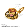 Gouden theekop hanger met roze emaille ster en roestvrijstalen afwerking - Vijfpuntige Ster Beker Stijl (PJ1483CRG)