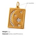 Goldener Edelstahl-Viereckanhänger mit Strass Mond und Stern, 21.1mm Größenangabe - Gold Quadratisch Mond Stern (PJ1286WEG)