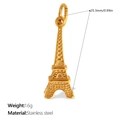 Goldener Eiffelturm-Anhänger aus Edelstahl mit 18k-Vergoldung und 25,3 mm Detailhöhe - Gold Hohler Turm (PJ1289WEG)