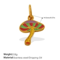 Colorful mushroom pendant in stainless steel with vibrant drip oil finish, 14.5mm size - Multicolor Mixed Mushroom Style (PJ1457CRG)