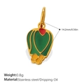 Golden stainless steel vegetable pendant with red green and yellow enamel inlay charm - Tulip Bud Style (PJ1496CRG)