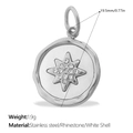 Runder Edelstahl Anhänger mit weißer Muschel und Strass-Sternenverzierung - Silber Muschel Sternenschliff (PJ1295WES)