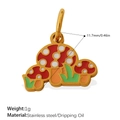 Cute red mushroom pendant in stainless steel with colorful dripping oil finish, 1g weight - Triple Mushroom Cluster Style (PJ1458CRG)