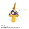 Cute blue mushroom pendant charm in stainless steel and colorful enamel for DIY jewelry - Mushroom Style (PJ1497WBG)
