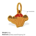 Three-piece colorful mushroom pendant in red, brown, and orange enamel over golden steel - Side-by-Side Three Color Mushroom Style (PJ1459CRG)