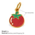 Cute red tomato stainless steel pendant charm with green enamel and gold finish - Tomato Style (PJ1498RGG)
