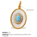 Ovaler 18k vergoldeter Edelstahl-Anhänger mit blauem Türkis und weißer Muschel - Gold Muschel Türkis (PJ1298WBG)