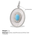 Ovaler Anhänger aus Edelstahl mit blauem Türkis, weißer Muschel und Strassbesatz - Silber Muschel Türkis (PJ1298WBS)