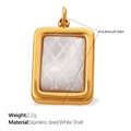 Goldener rechteckiger Anhänger aus Edelstahl mit weißer Muschel für DIY-Schmuckherstellung - Gold Gitter Perlmuttschale (PJ1299WEG)