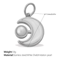 Mondanhänger aus silbernem Edelstahl mit Muschel-Inlay und Perle für DIY-Schmuck - Silber Muschel Künstliche Perle (PJ1300WES)