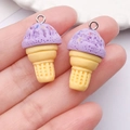 Detailed macro of lavender resin ice cream cone charms with silver metal rings for DIY jewelry - Purple (28x15x15mm)