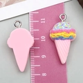 Detail of DIY colorful resin ice cream pendant charm showing front and flat back views - 27x14x7mm / Pink