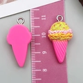 Detailed size view of resin ice cream cone charms with measurement ruler for DIY jewelry - 27x14x7mm / Rose Red