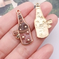 Cowboy skull and wine bottle alloy charms with gold hearts for DIY jewelry - Brown Enamel Heart Bottle (19737)