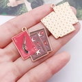 Cowboy poker card skull pendant with red heart A and revolver gun design for DIY jewelry - Red Brown Enamel Pistol Poker Card (25015)