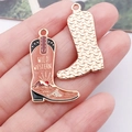 Pink enamel cowboy boot charm with Wild Western mountain pattern for DIY jewelry - Brown Enamel Boots (25023)