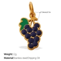 Enameled purple grape pendant in stainless steel with green leaves and gold finish - Purple Grape Bunch (PJ1581PGG)