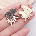 Detail of DIY dragon alloy pendant with enamel oil drop process and golden metal plating - Black Sun Flying Dragon Style (25223)