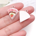 DIY resin strawberry cake slice pendant with metal hook for jewelry making - White