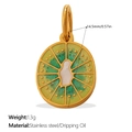 Minimalist green kiwi fruit pendant in stainless steel with colorful oil drip design - Lime Slice (PJ1585LGG)