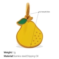 Pear shaped yellow fruit charm pendant in stainless steel with green leaf accent - Yellow Pear (PJ1591YGG)