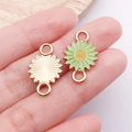 Detailed front and back view of colorful daisy enamel connectors for DIY jewelry making - Green Double Loop Sunflower Daisy