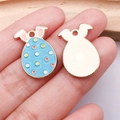 Detail of Easter bunny egg pendant with blue enamel and colorful dots on alloy base - Cyan Spotted Rabbit Egg (25135)