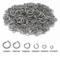 Various sizes of stainless steel open jump rings for DIY jewelry making on white background - Round Open Jump Ring (11673) / 100 Pieces/Pack (0.5x3mm) / White Gold
