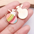 Detail showing enamel Easter egg and bunny pendant with textured metal back detail - Colorful Rabbit Egg (25145)