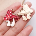 Macro detail of enamel mushroom pendants with red finish and small crystals inlay - Rhinestone Mushroom Large Pendant (29x25mm) / Red